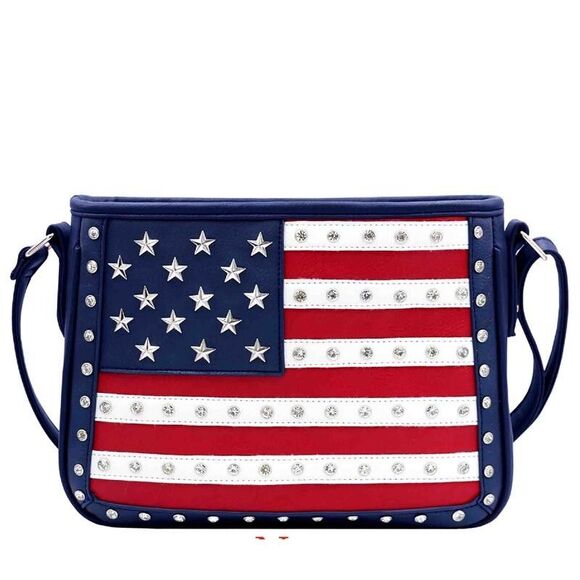 Navy Western Flag Collection Embroidery Satchel Handbag - Picture 1 of 2